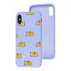 Чехол для iPhone X / Xs Wave Fancy sleeping corgi / light purple