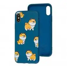 Чехол для iPhone X / Xs Wave Fancy corgi / dark blue