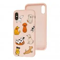 Чехол для iPhone X / Xs Wave Fancy funny dogs / pink sand