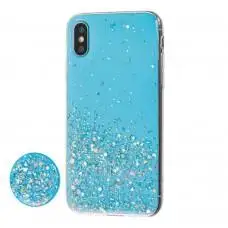 Чохол для iPhone Xs Max блискітки + popsocket "блакитний"
