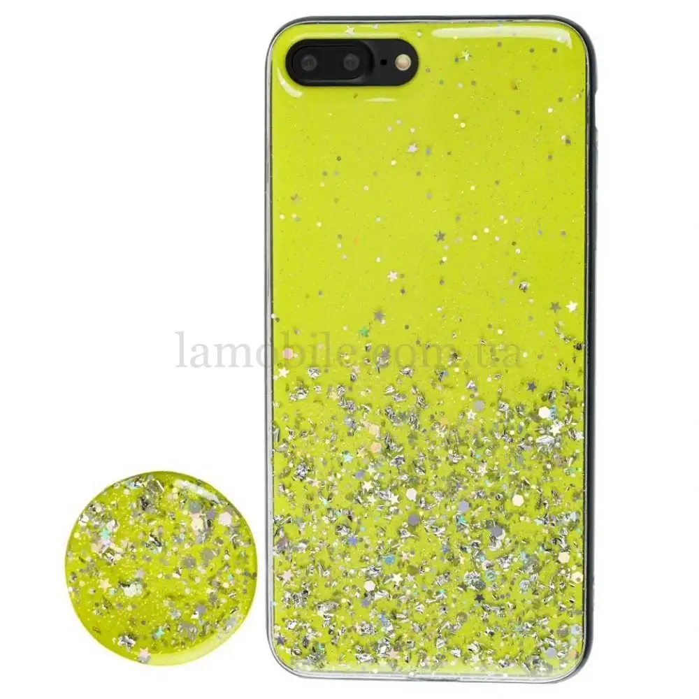 Чехол для iPhone 7 Plus / 8 Plus блестки + popsocket "лимонный"