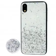 Чохол для iPhone Xr блискітки + popsocket "білий"
