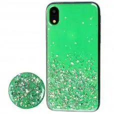 Чохол для iPhone Xr блискітки + popsocket "бірюзовий"