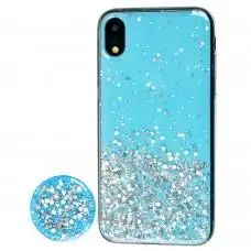 Чохол для iPhone Xr блискітки + popsocket "блакитний"