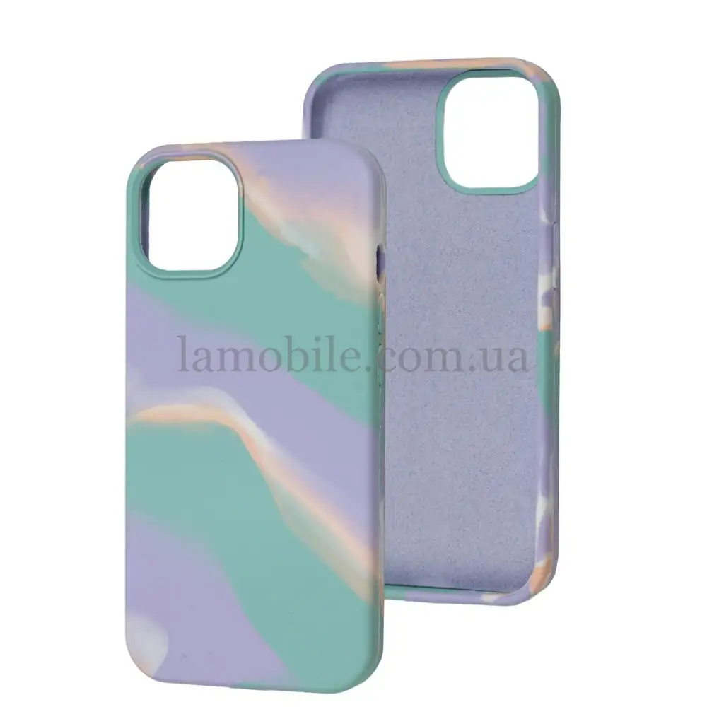 Чохол для iPhone 13 Aquarelle full бірюзово-бузковий