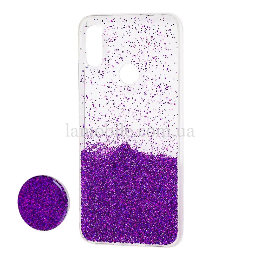 Чохол для Xiaomi Redmi Note 7 / 7 Pro Fashion блискітки + popsocket фіолетовий