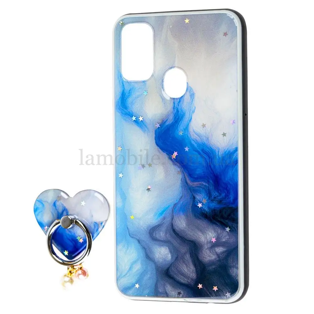Чехол для Samsung Galaxy M21 / M30s блестки print + popsocket "небо" 