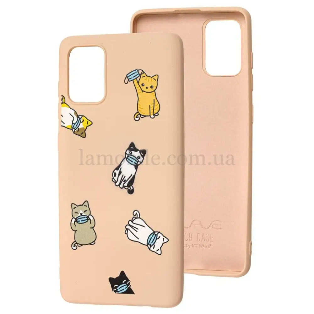 Чехол для Samsung A71 (A715) Wave Fancy cats with a mask / pink sand
