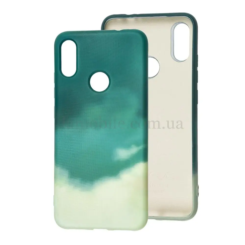 Чехол для Xiaomi Redmi Note 7 Wave Watercolor dark green / gray