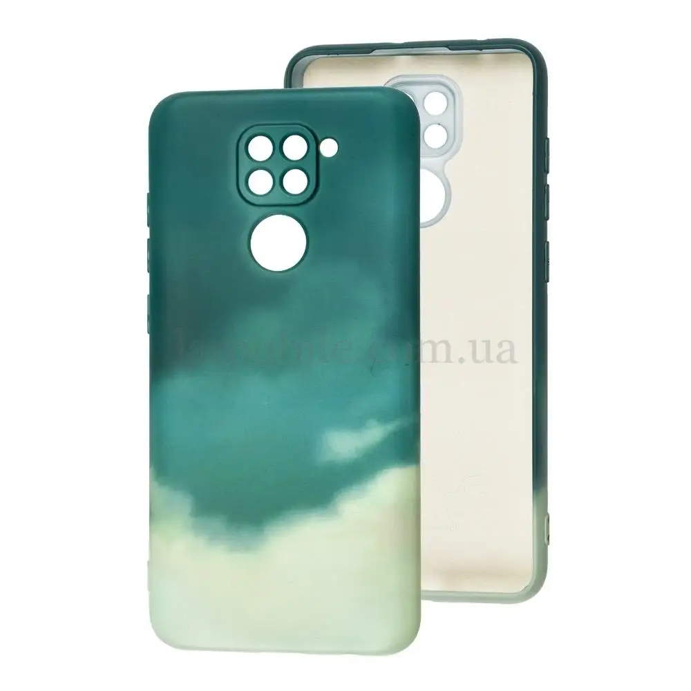 Чехол для Xiaomi Redmi Note 9 Wave Watercolor dark green / gray