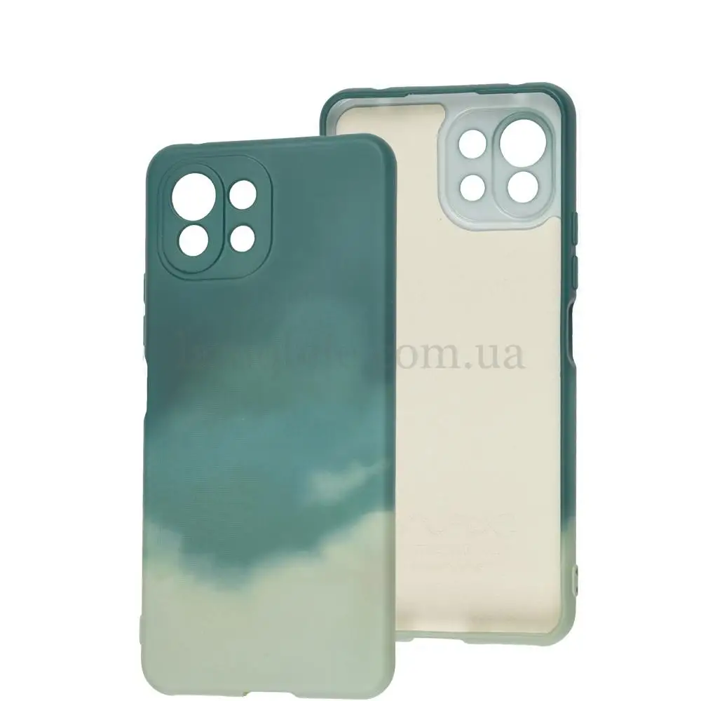 Чехол для Xiaomi Mi 11 Lite Wave Watercolor dark green / gray