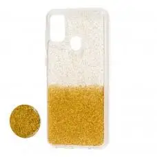 Чехол для Samsung Galaxy M21 / M30s Fashion блестки + popsocket золотистый