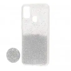 Чехол для Samsung Galaxy M21 / M30s Fashion блестки + popsocket серебристый