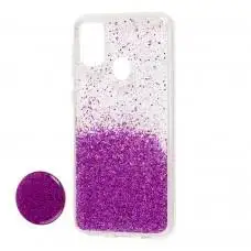 Чехол для Samsung Galaxy M21 / M30s Fashion блестки + popsocket фиолетовый