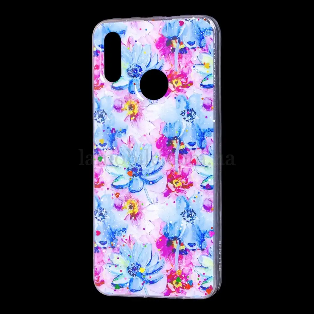 Чехол для Huawei P Smart 2019 Flowers Confetti "синие цветы"