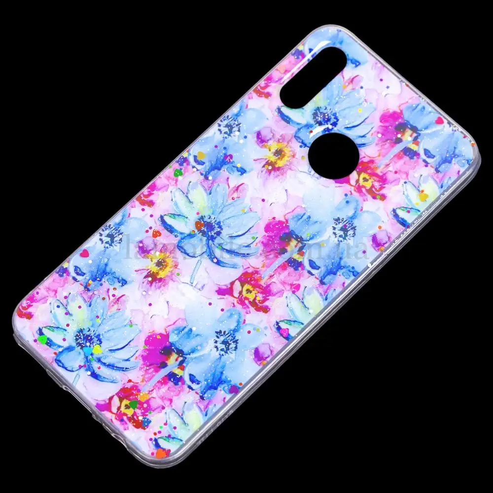 Чехол для Huawei P Smart 2019 Flowers Confetti "синие цветы"