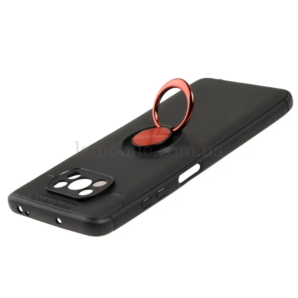 Чехол для Xiaomi Poco X3 Deen ColorRing с кольцом черный / красный