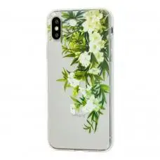 Чехол силиконовый для iPhone X / Xs белые цветы   