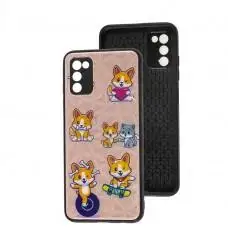 Чехол для Samsung Galaxy A03s (A037) Wave Majesty playful corgi / light pink
