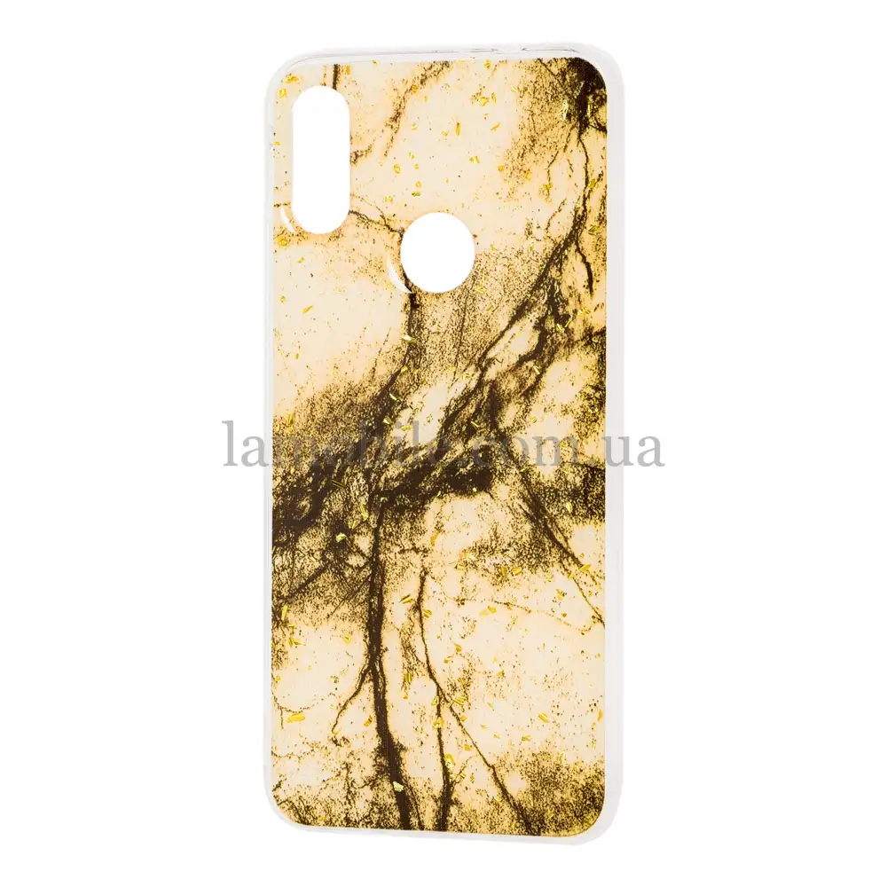 Чехол для Huawei P Smart 2019 Marble бежевый с конфети
