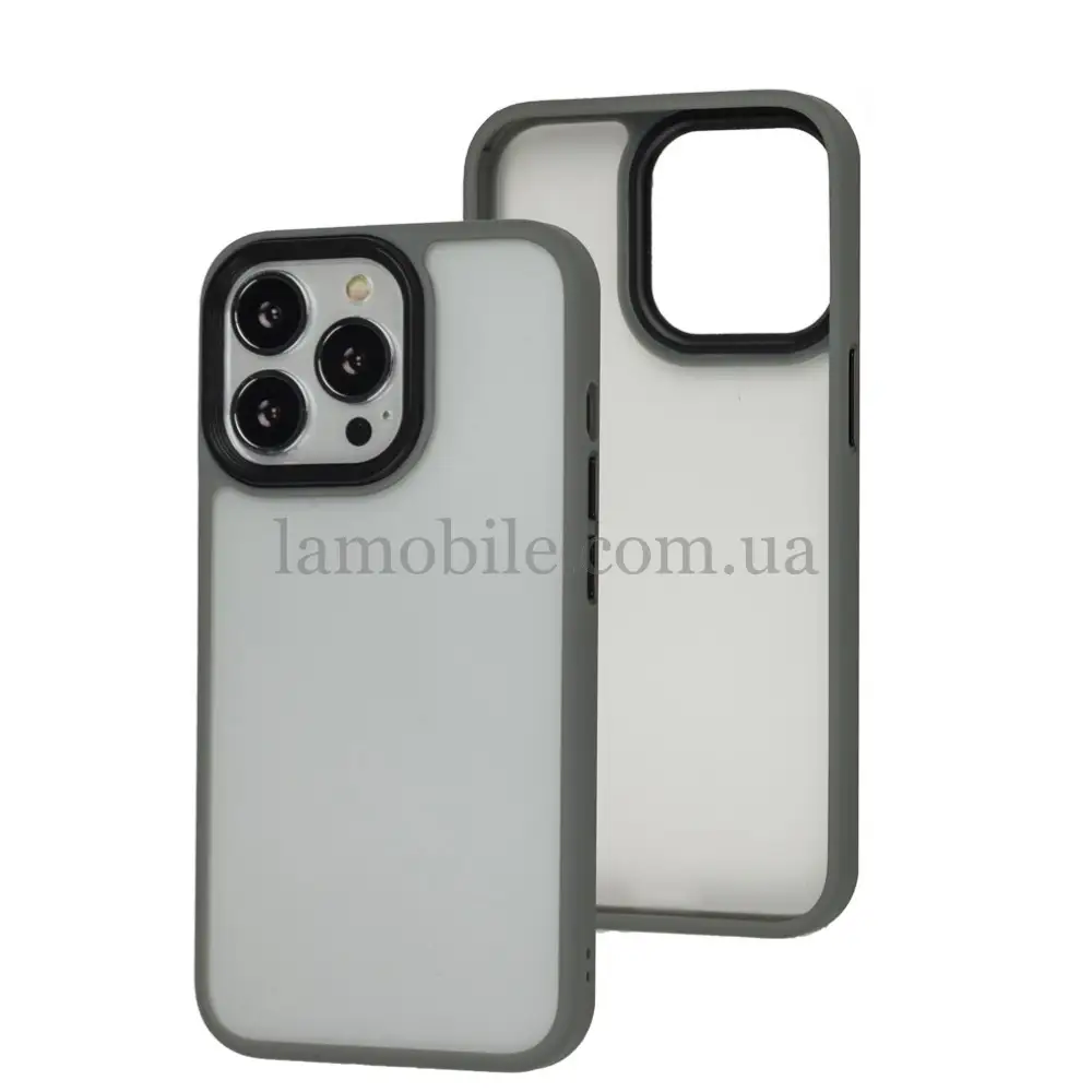 Чехол для iPhone 13 Pro Shadow Matte Metal Buttons серый