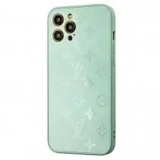 Чохол для iPhone 12 Pro Max glass LV бірюзовий