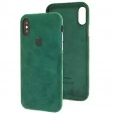Чехол для iPhone X / Xs Alcantara 360 темно-зеленый