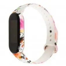 Ремешок для Xiaomi Mi Band 5 силиконовый цветы и листья