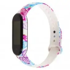 Ремешок для Xiaomi Mi Band 5 силиконовый цветные бабочки / белый