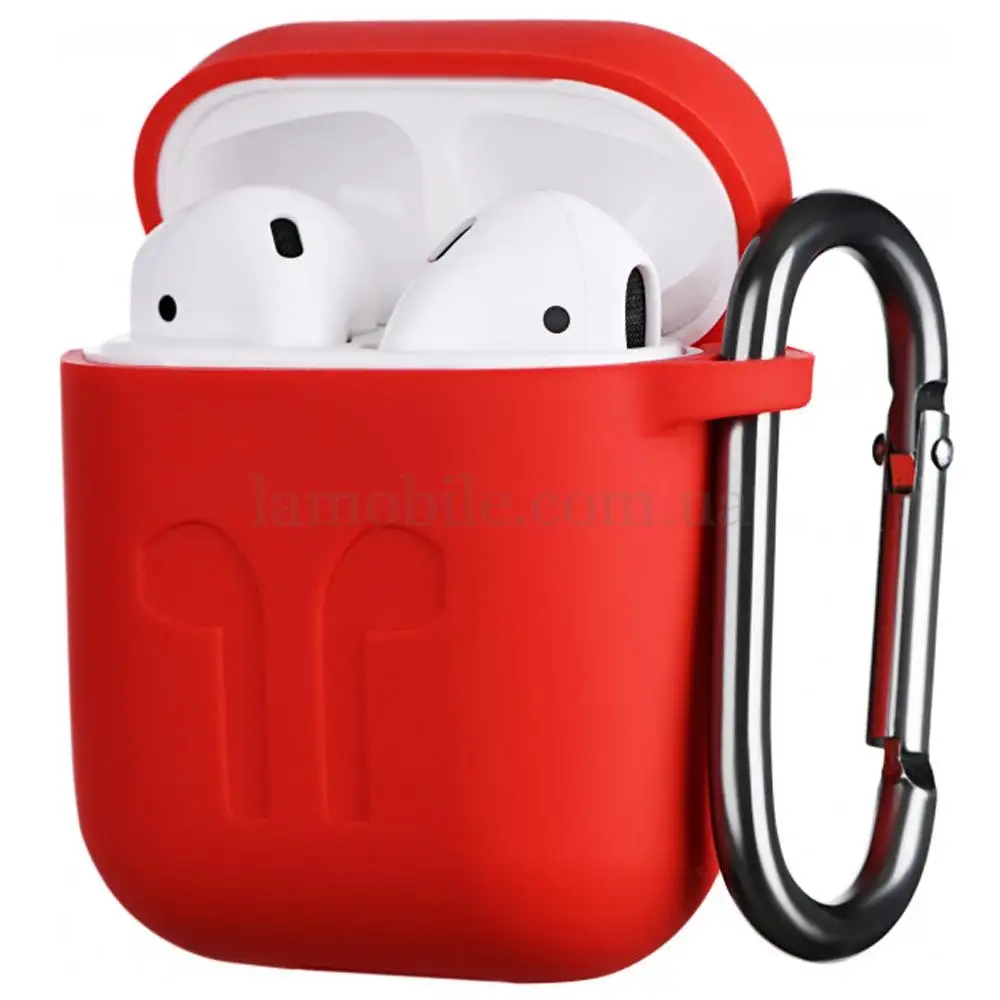 Чехол для Airpods 1 / 2 + карабин красный