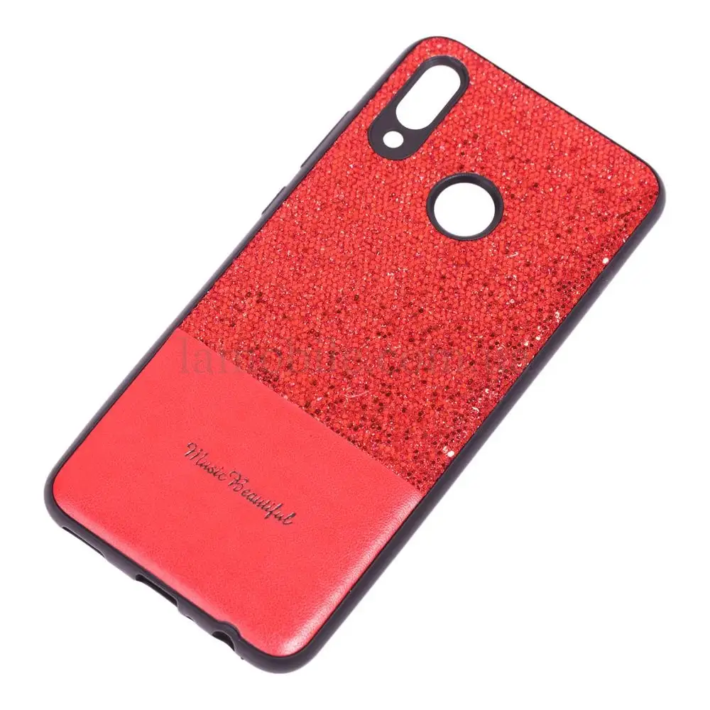 Чохол для Huawei P Smart 2019 Leather + блискітки червоний