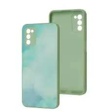 Чехол для Samsung Galaxy A03s (A037) Marble Clouds turquoise