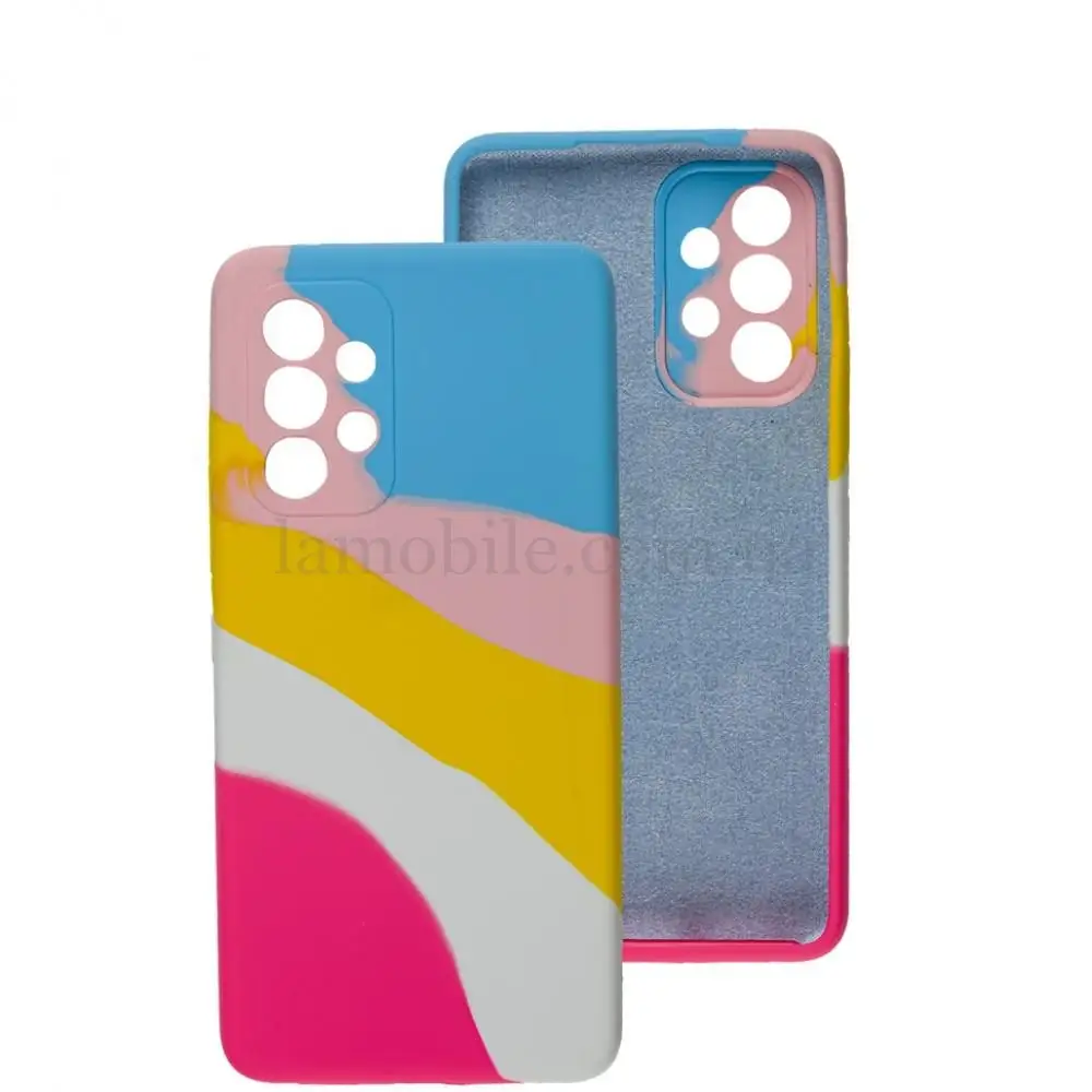 Чехол для Samsung Galaxy A53 (A536) Silicone Full rainbow голубой / фуксия