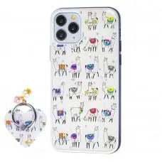 Чохол для iPhone 11 Pro Max блискітки print + popsocket "лама"