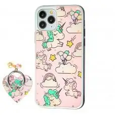 Чохол для iPhone 11 Pro Max блискітки print + popsocket "єдиноріг"