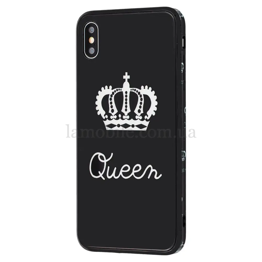 Чехол для iPhone Xs Max HQ glass "королева" черный