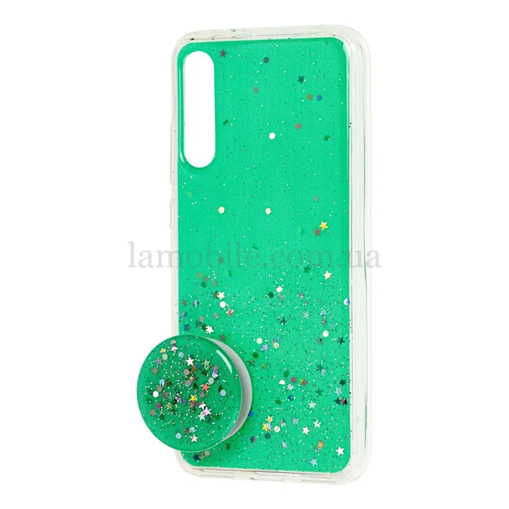 Чохол для Xiaomi Mi A3 / Mi CC9e Acrylic блискітки + popsocket бірюзовий