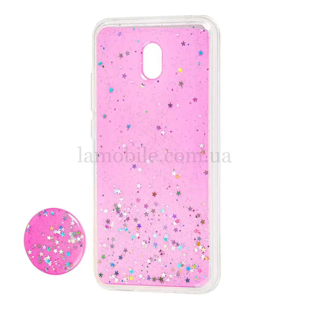 Чохол для Xiaomi Redmi 8A Acrylic блискітки + popsocket рожевий
