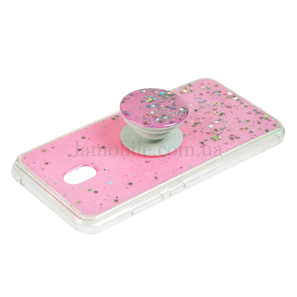 Чохол для Xiaomi Redmi 8A Acrylic блискітки + popsocket рожевий