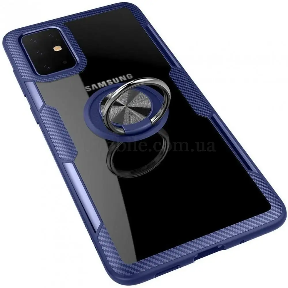 Чехол для Samsung Galaxy A71 (A715) Deen CrystalRing с кольцом синий   