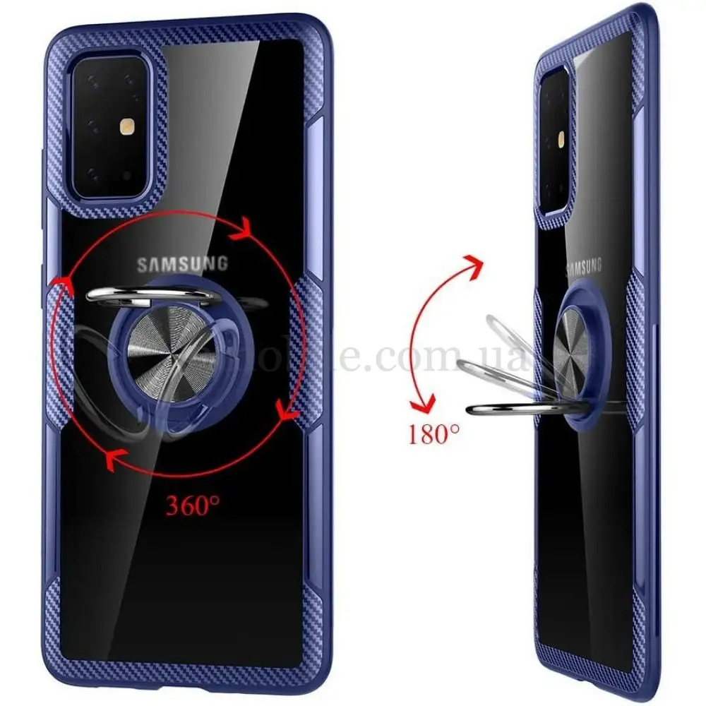 Чехол для Samsung Galaxy A71 (A715) Deen CrystalRing с кольцом синий   