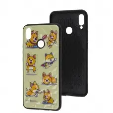 Чехол для Huawei P Smart Plus Wave Majesty funny corgi / pink sand