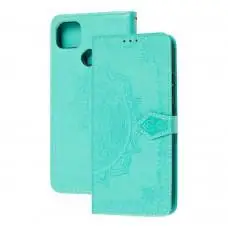 Чехол книжка для Xiaomi Redmi 9C "Art с визитницей" бирюзовый