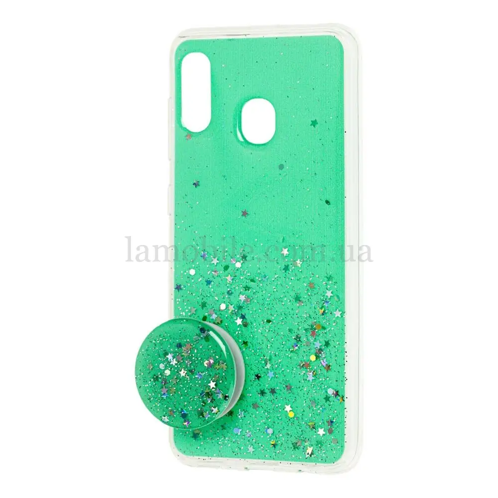 Чехол для Samsung Galaxy A20 / A30 Acrylic блестки + popsocket бирюзовый