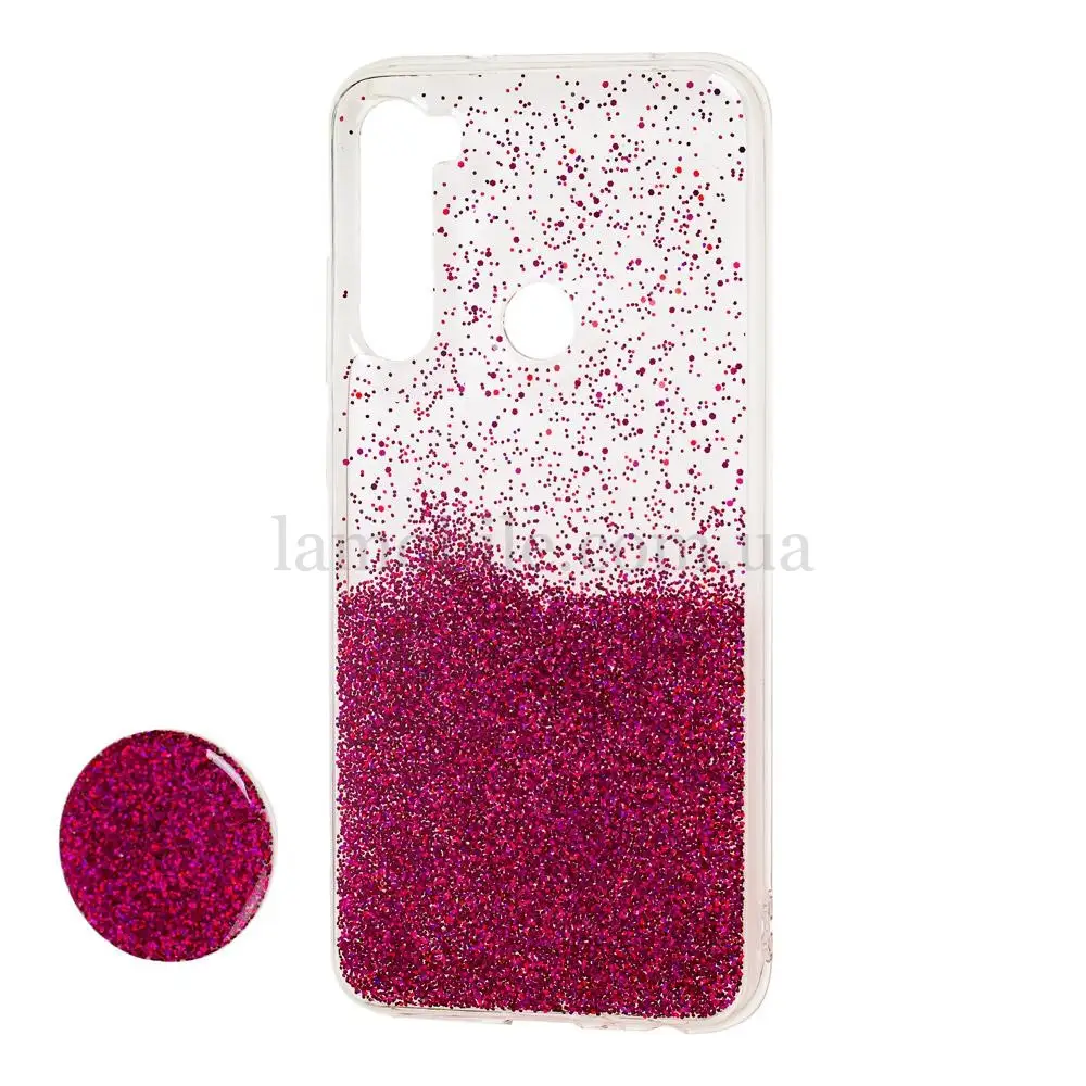 Чохол для Xiaomi Redmi Note 8 Fashion блискітки + popsocket бордовий