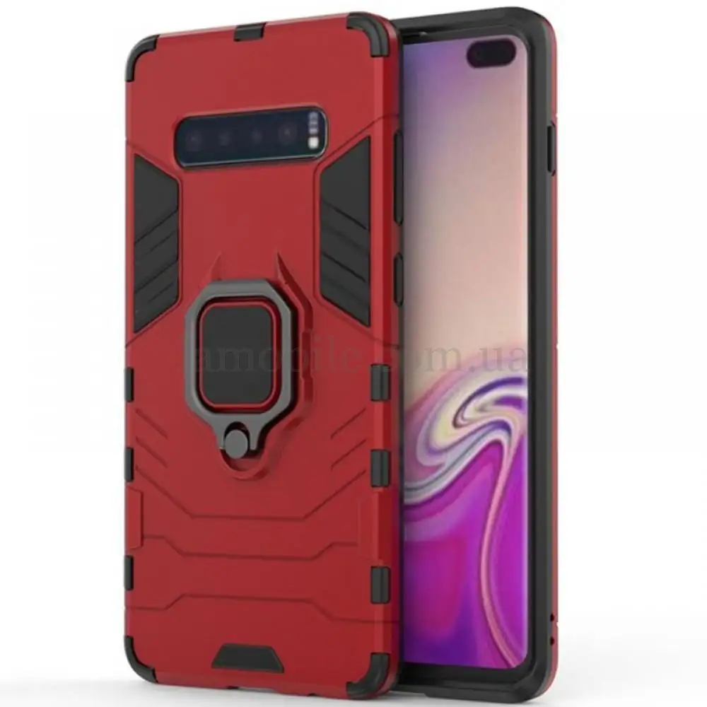 Чехол для Samsung Galaxy S10 (G973) Transformer Ring ударопрочный с кольцом красный