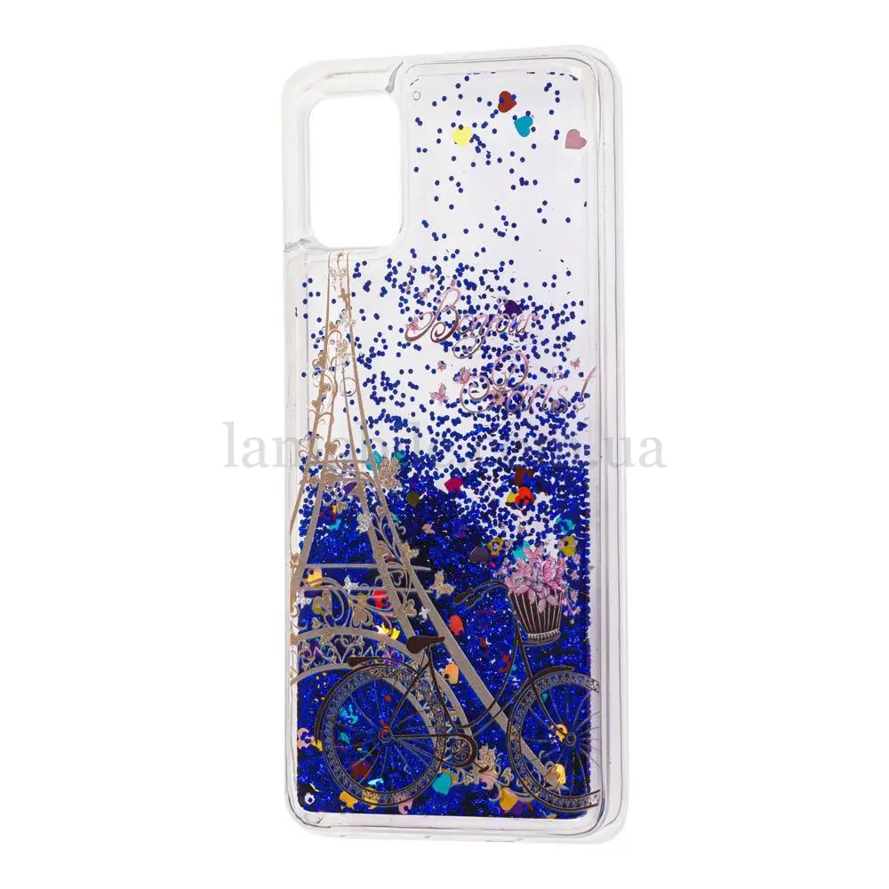 Чохол для Samsung Galaxy A51 (A515) Блискітка вода new Ейфелева вежа синій