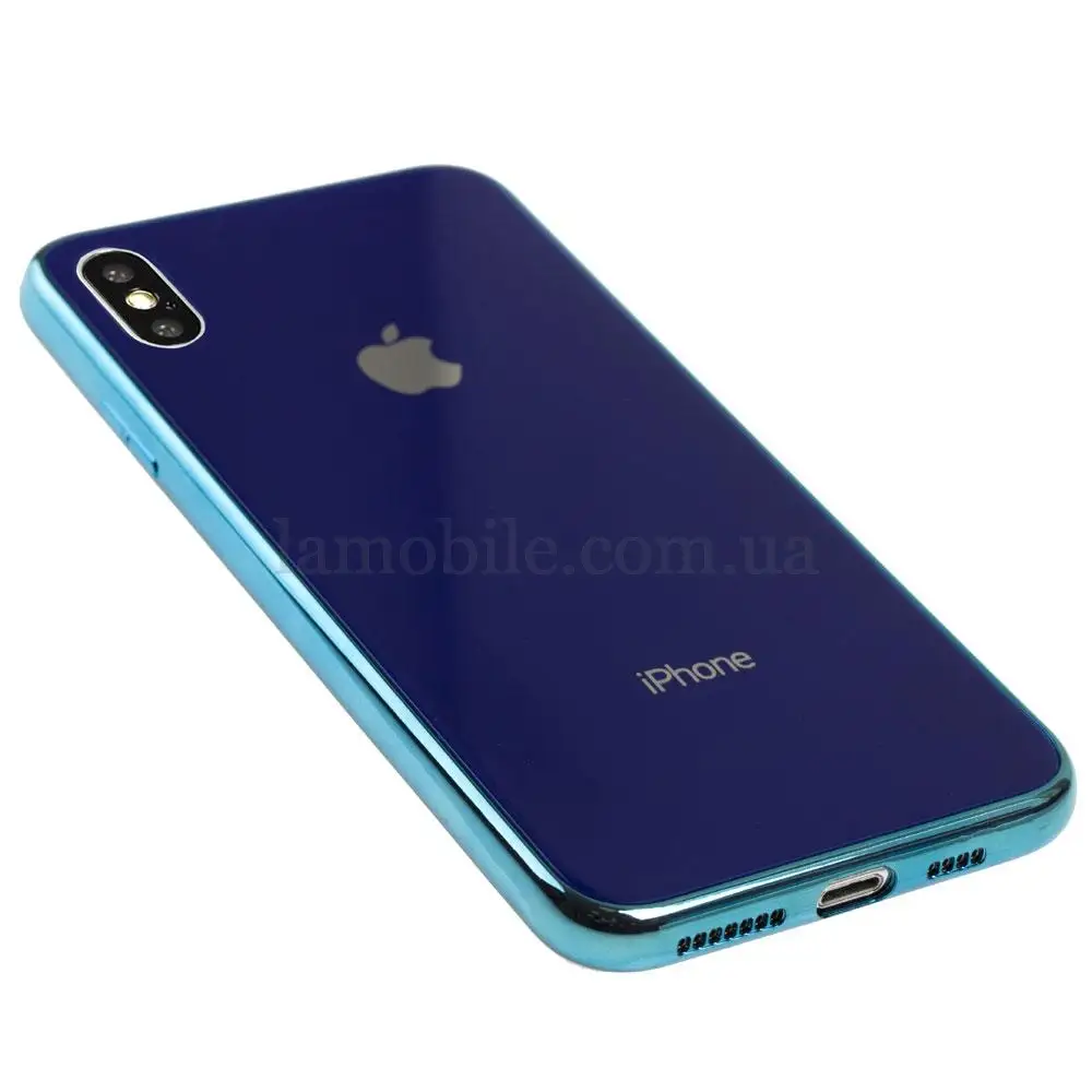 Чехол для iPhone Xs Max силикон-стекло синий