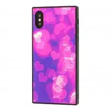 Чехол YCT для iPhone X / Xs прямоугольный розовый "сердца"