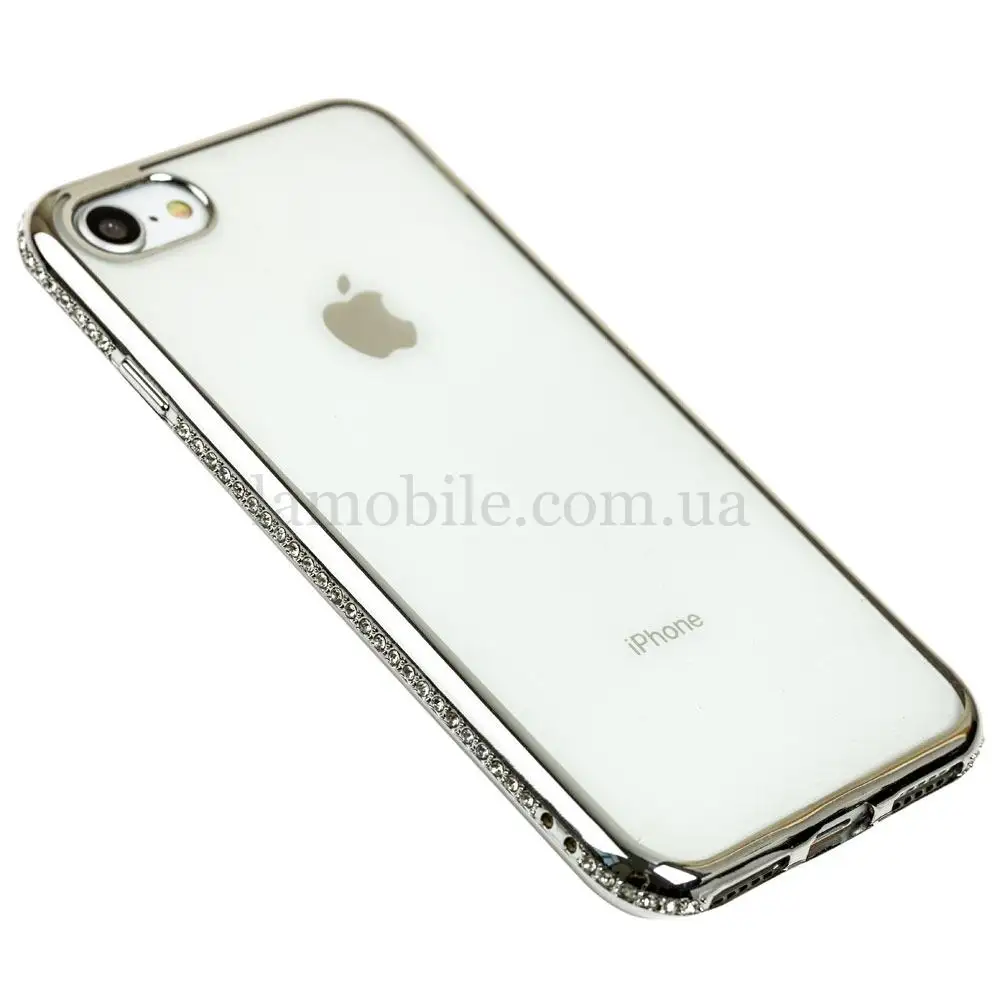Чохол хромований для iPhone 7/8 зі стразами сріблястий